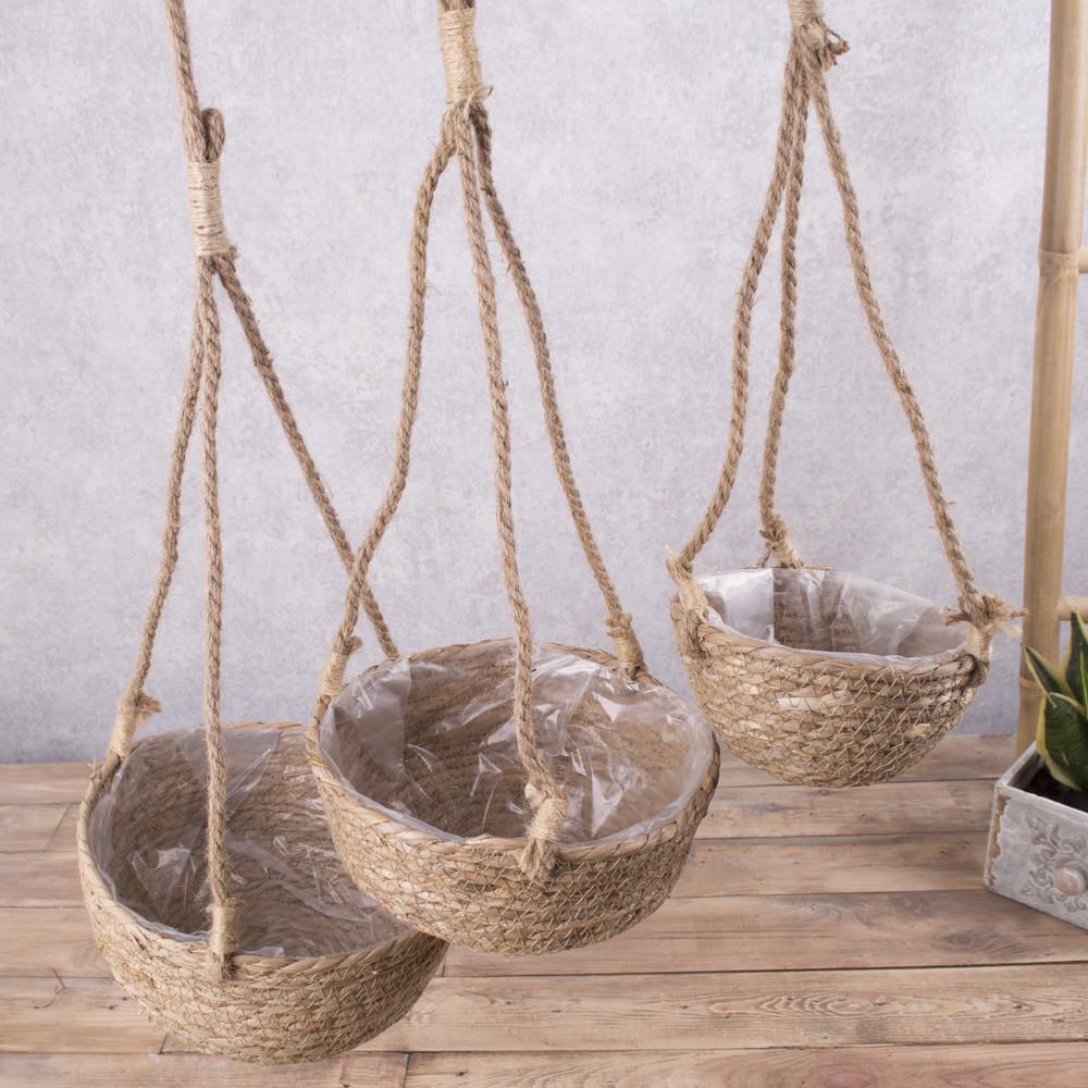 Кашпо из соломы подвесное 3 шт. (3514)