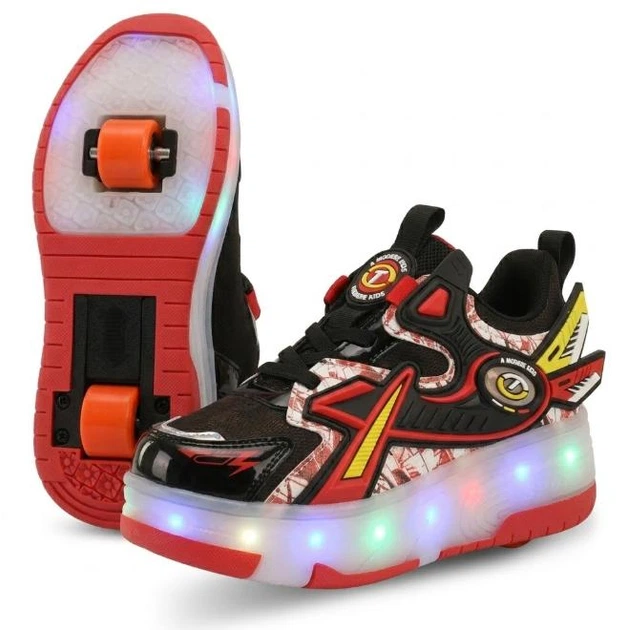 Роликовые кроссовки с подсветкой LED на двух колесах р. 36 Черный/Красный