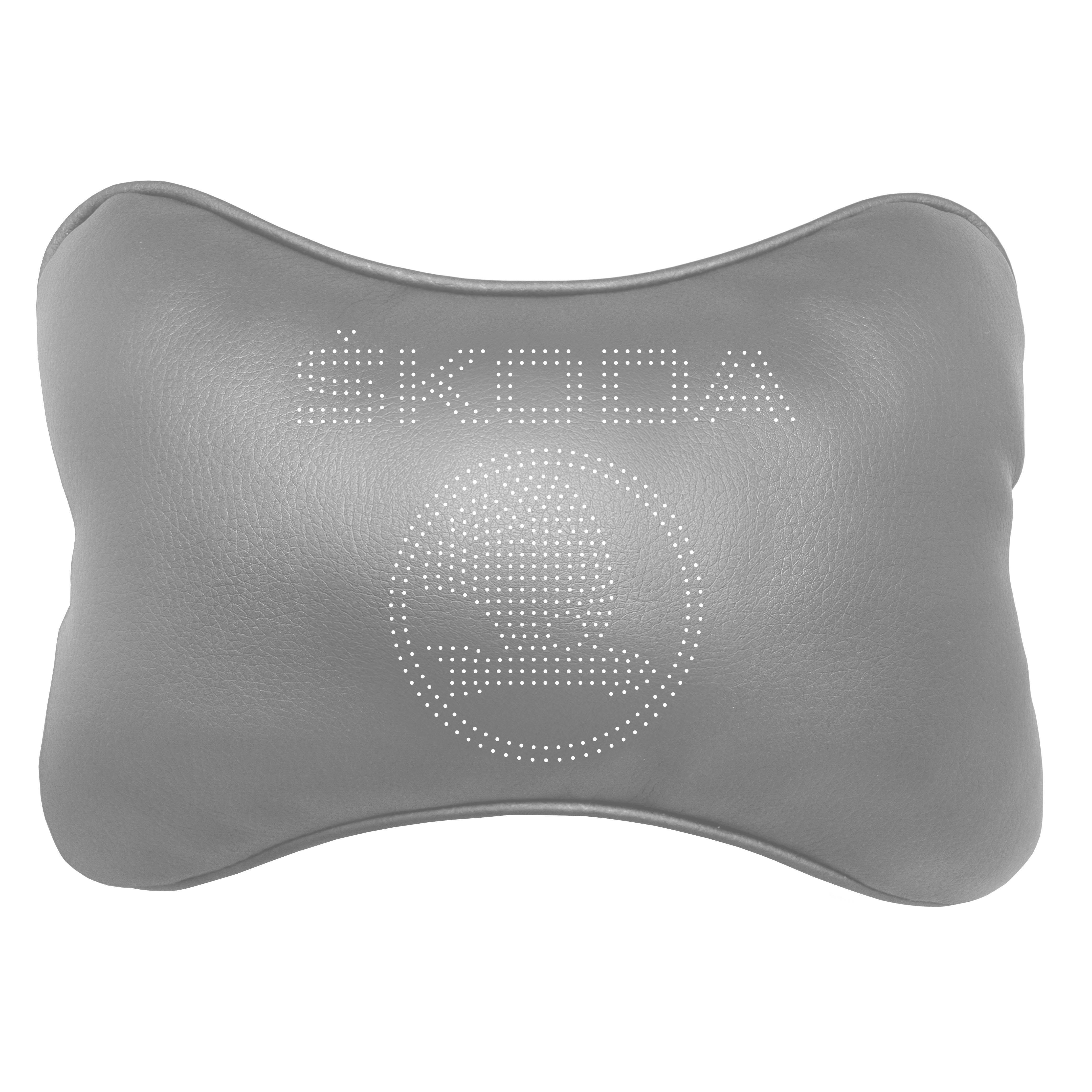 Подушка автомобильная Avtolife Skoda для шеи из экокожи Серый (AVT-LGR-07) - фото 1 Подушка автомобильная Avtolife Skoda для шеи из экокожи Серый (AVT-LGR-07) - фото 1
