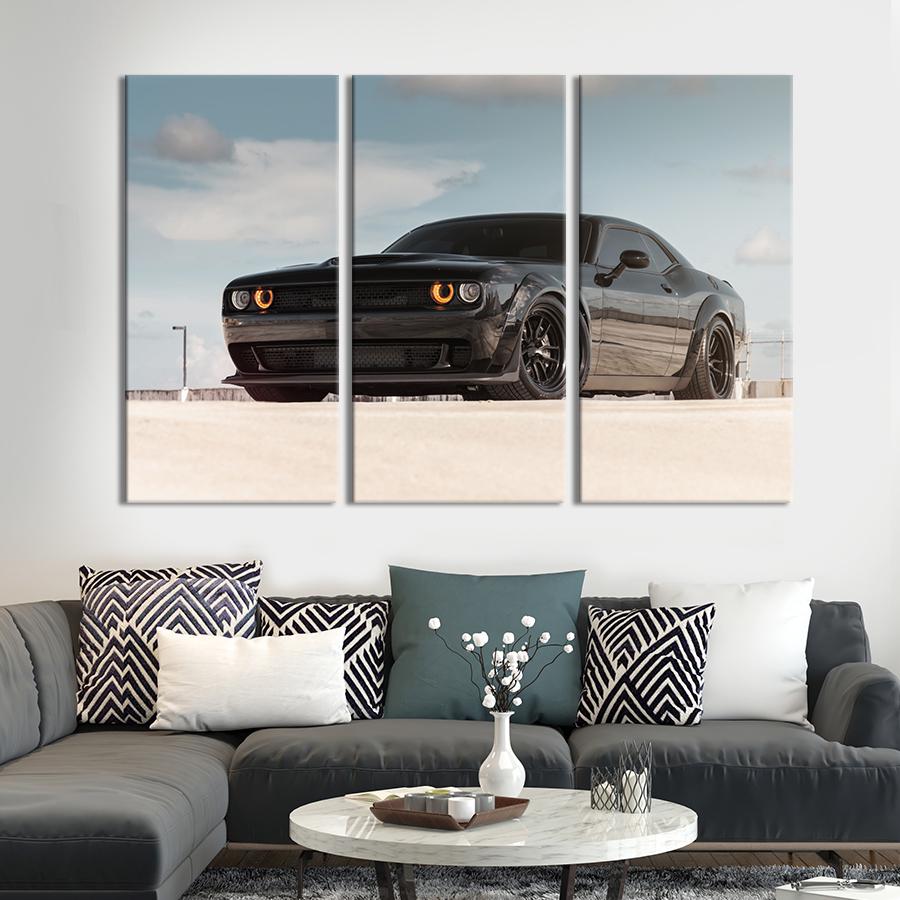 Картина на холсте триптих Автомобиль Dodge 156x100 см (1313-31)