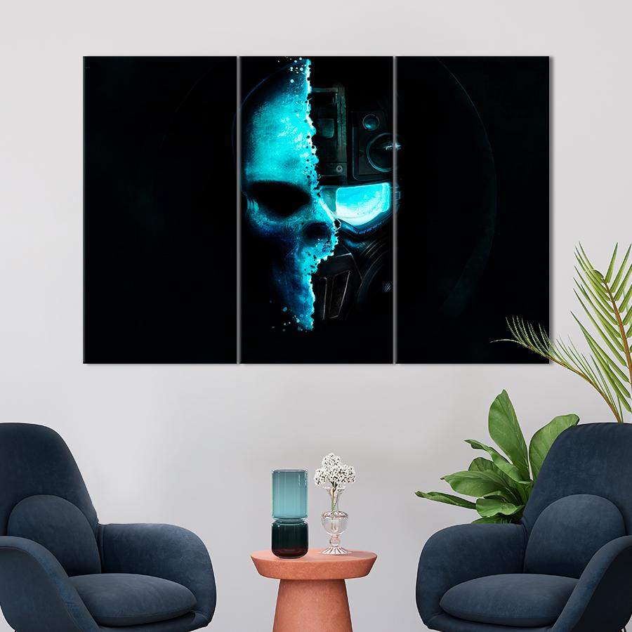 Настенний декор Шлем и череп на чёрном фоне 78x48 см (A168-3)