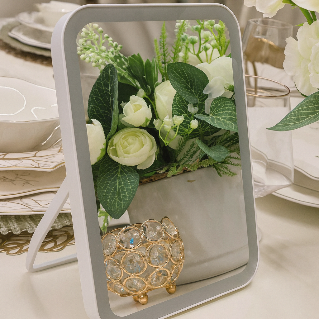 Зеркало для макияжа с LED подсветкой настольное одностороннее Белый (29690855)