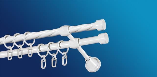 Карниз для штори Plastidea Заглушка металевий кручений подвійний з гачками D 16/16 мм 240 см Білий - фото 1