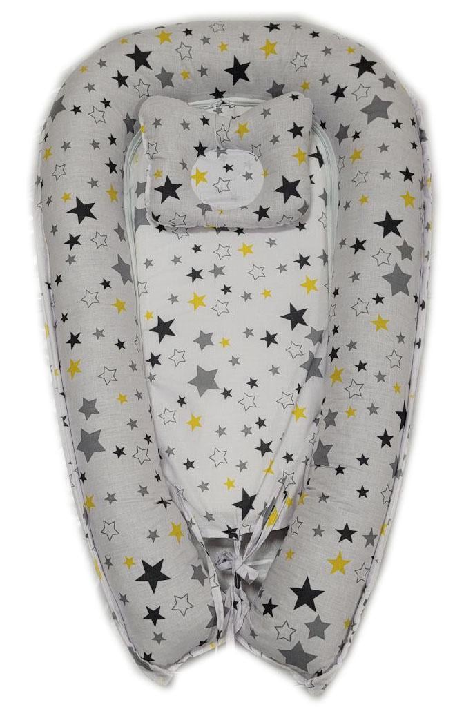 Кокон гнездышко з ортопедичною подушкою-бабочка Белый с желтыми звездами Кокон гнездышко з ортопедичною подушкою-бабочка Белый с желтыми звездами