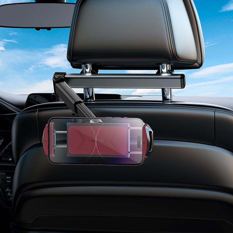 Держатель для телефонов в машину с зажимным механизмом Hoco H69 для смартфонов и планшетов 4,5-13" на подголовник Черно-красный (631988) - фото 6