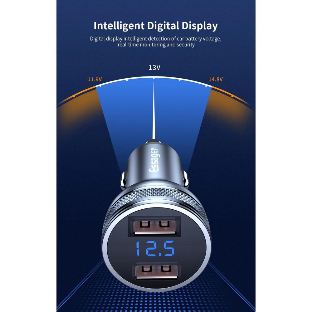 Зарядное устройство для автомобильного Essager 2xUSB qc 3.0 36 W Metall с дисплеем (25397345) - фото 5 Зарядное устройство для автомобильного Essager 2xUSB qc 3.0 36 W Metall с дисплеем (25397345) - фото 5