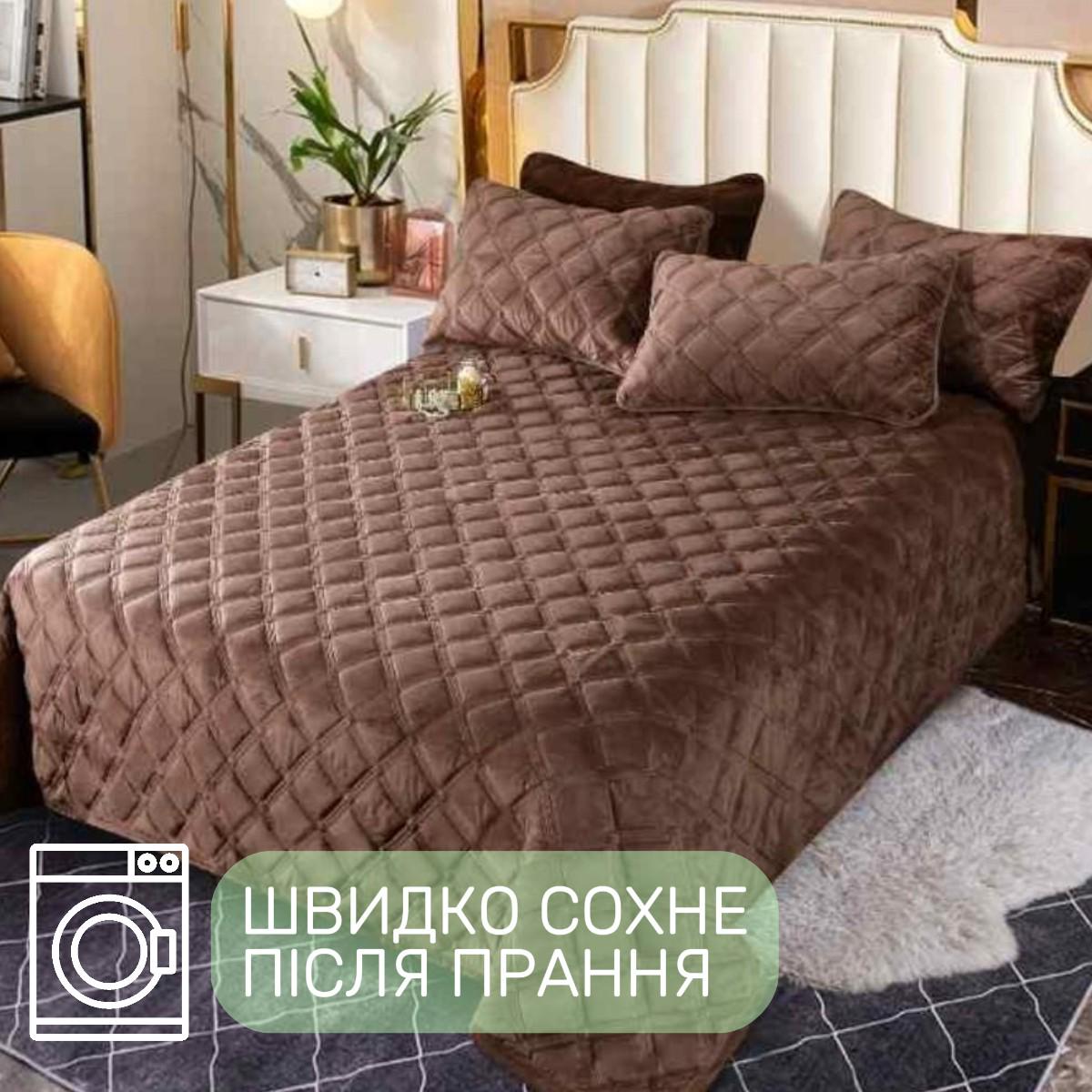 Покривало велюрове стьобане Koloco Ромб полуторне 160х210 см Коричневий (41849) - фото 4