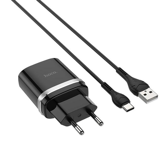 Пристрій мережевий зарядний Hoco C12Q Smart QC3.0 1 USB/3A з кабелем для заряджання USB/Type-C Чорний