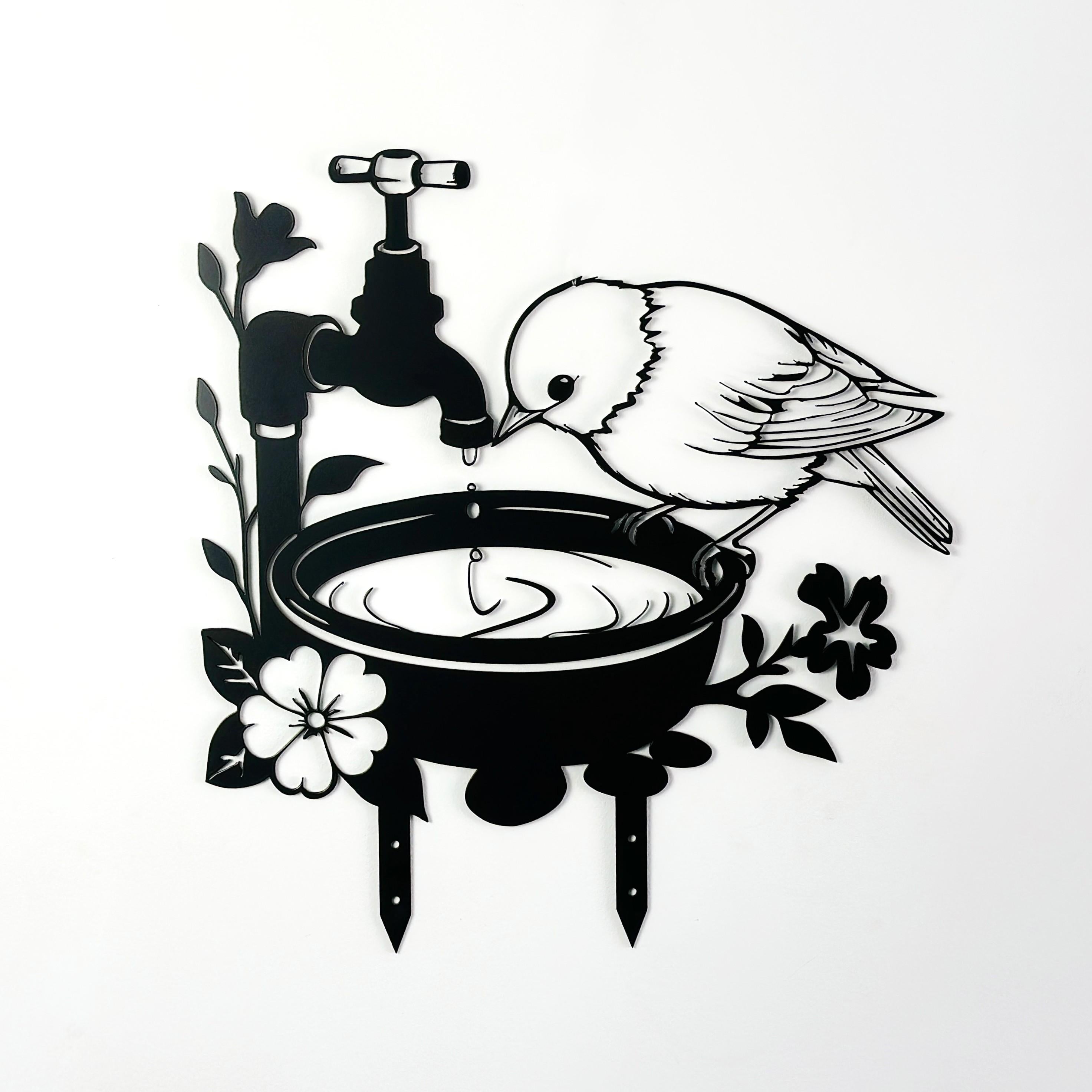 Садовая фигура Птичка у чаши воды металлическая крепление снизу (DCR210)