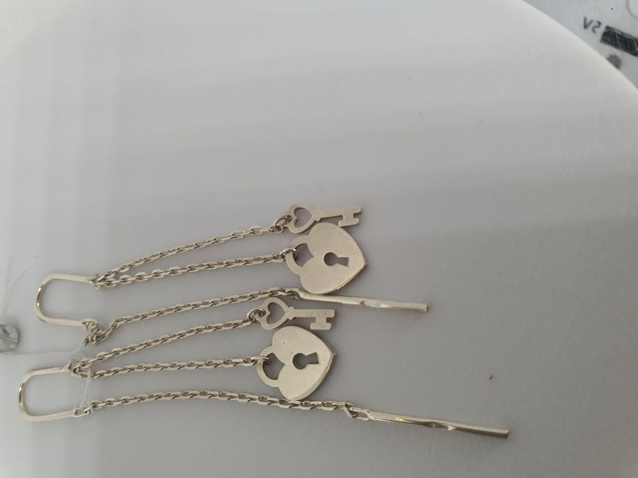Сережки срібні протяжки Замок і ключ подвійні 925 проба (26943743) - фото 6