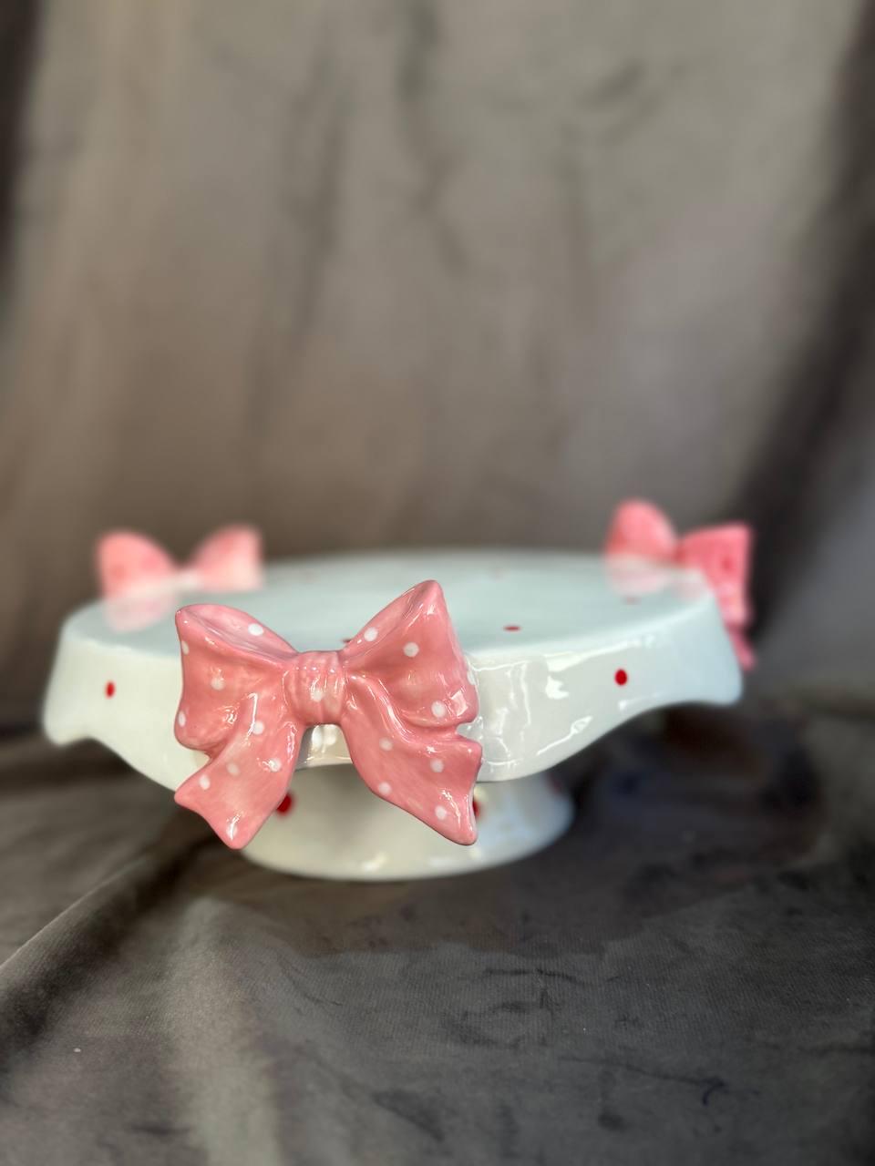 Тортовница Elisey Розовые бантики керамическая 20 см Белый (6037-017) - фото 2