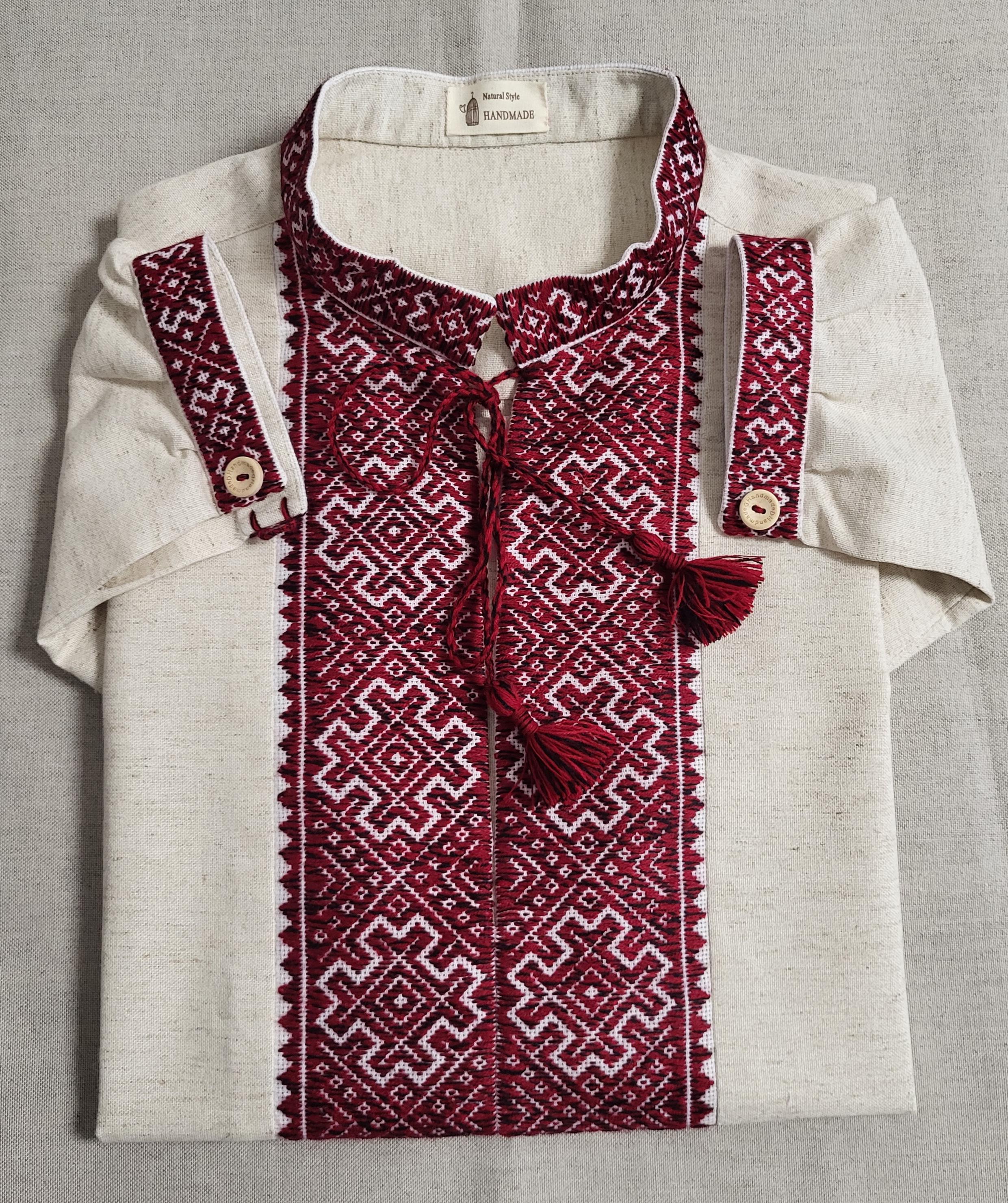 Вишиванка чоловіча ручної роботи Низинка двоколірна на домотканому полотні (Арт-101ч_52 )