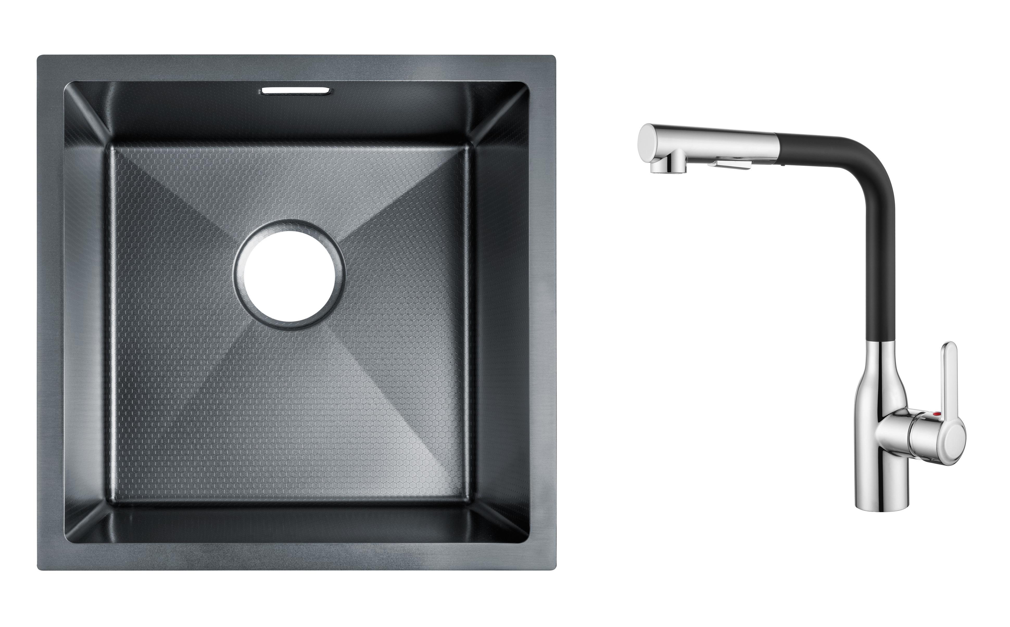 Комплект из кухонной мойки Gunter&Hauer Olef 4522 Black Honey и кухонного смесителя Gunter&Hauer DUNKEL Cr-Bl