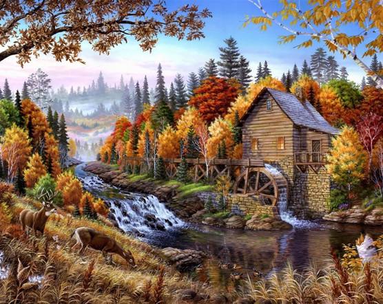 Алмазная мозаика Дом с водяной мельницей 30x40 см без рамки 40x8x5 см (H8878)