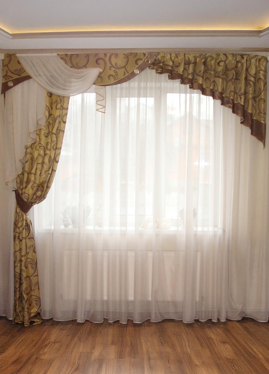 Ламбрекен жесткий с шторой Firanka Стайл 250 см Золотистый (48_5ж)