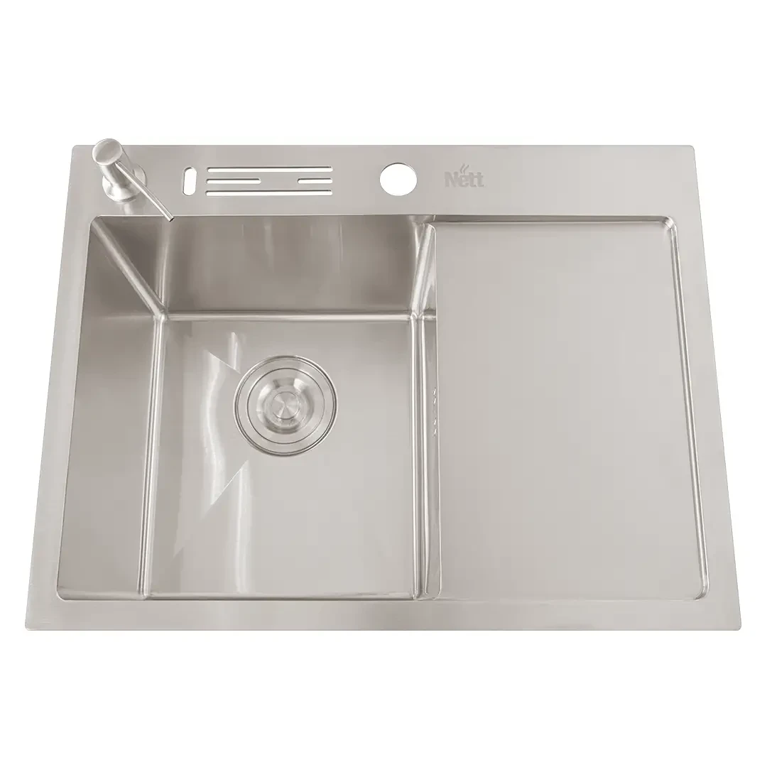 Мийка для кухні накладна Nett NS-6045(R) з правим крилом (2999643008)