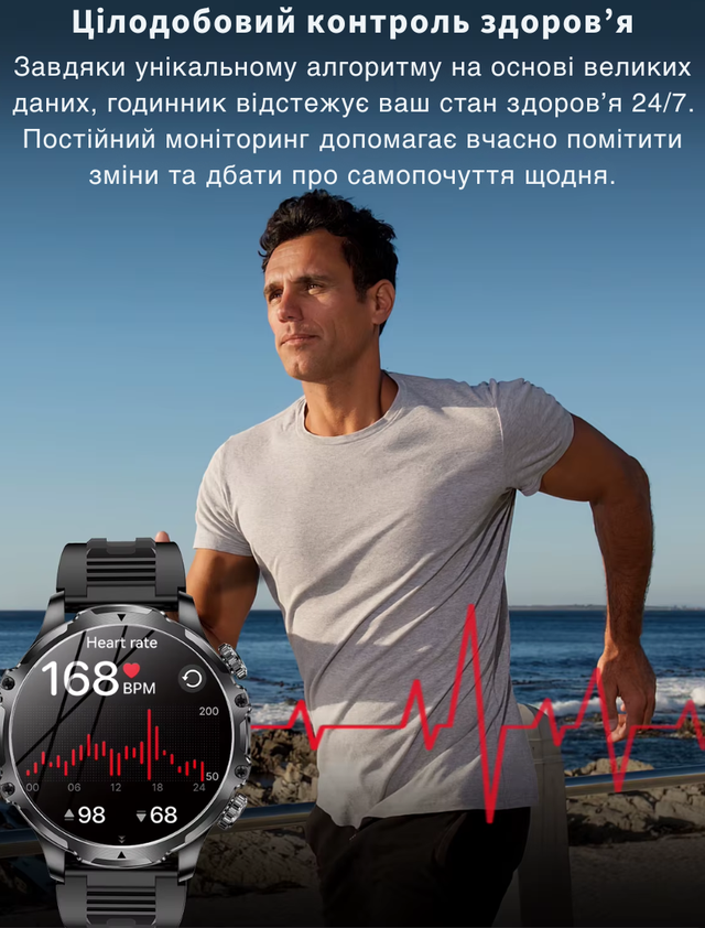 Смарт-годинник чоловічий військовий Modfit Tactic Blaze з компасом/функцією дзвінка та ремінцями 2 шт. залізний і силіконовий Чорний (1077-0322) - фото 14 Смарт-годинник чоловічий військовий Modfit Tactic Blaze з компасом/функцією дзвінка та ремінцями 2 шт. залізний і силіконовий Чорний (1077-0322) - фото 14