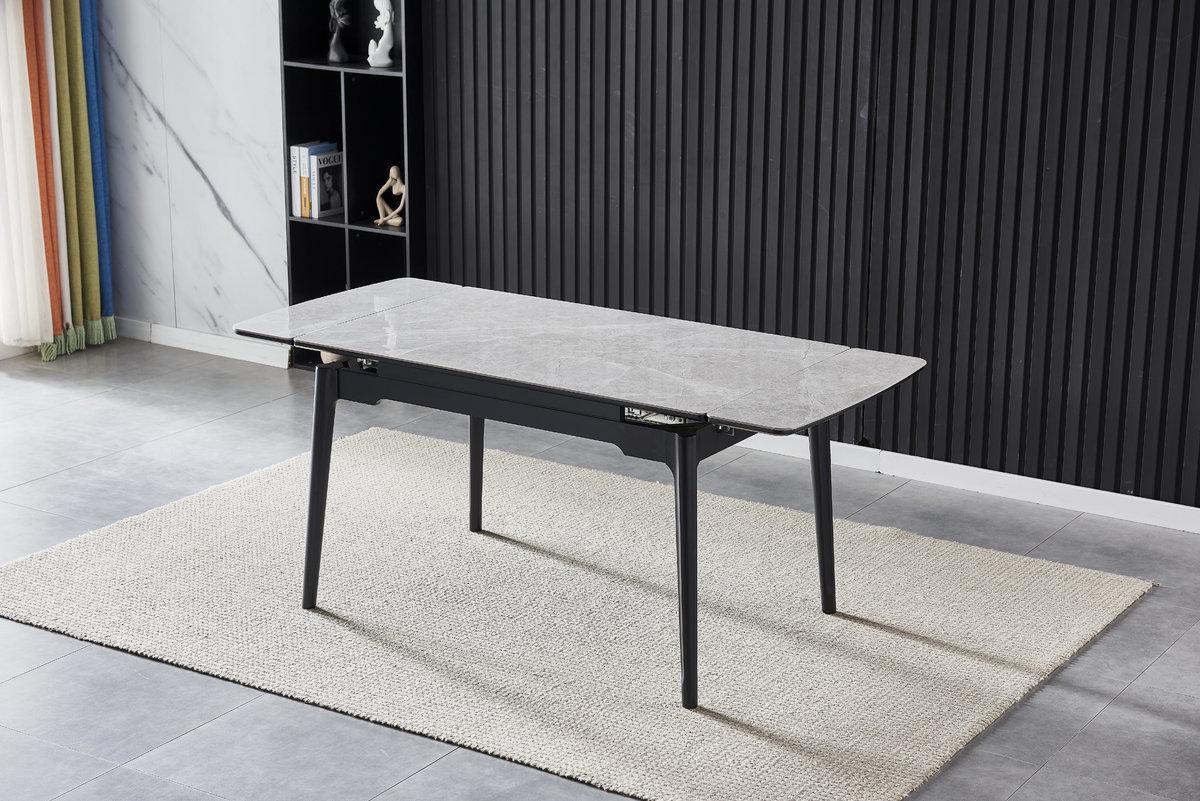 Стол обеденный Intarsio BONN CERAMIC 130/180х80 см Серый глянец/Черный каркас