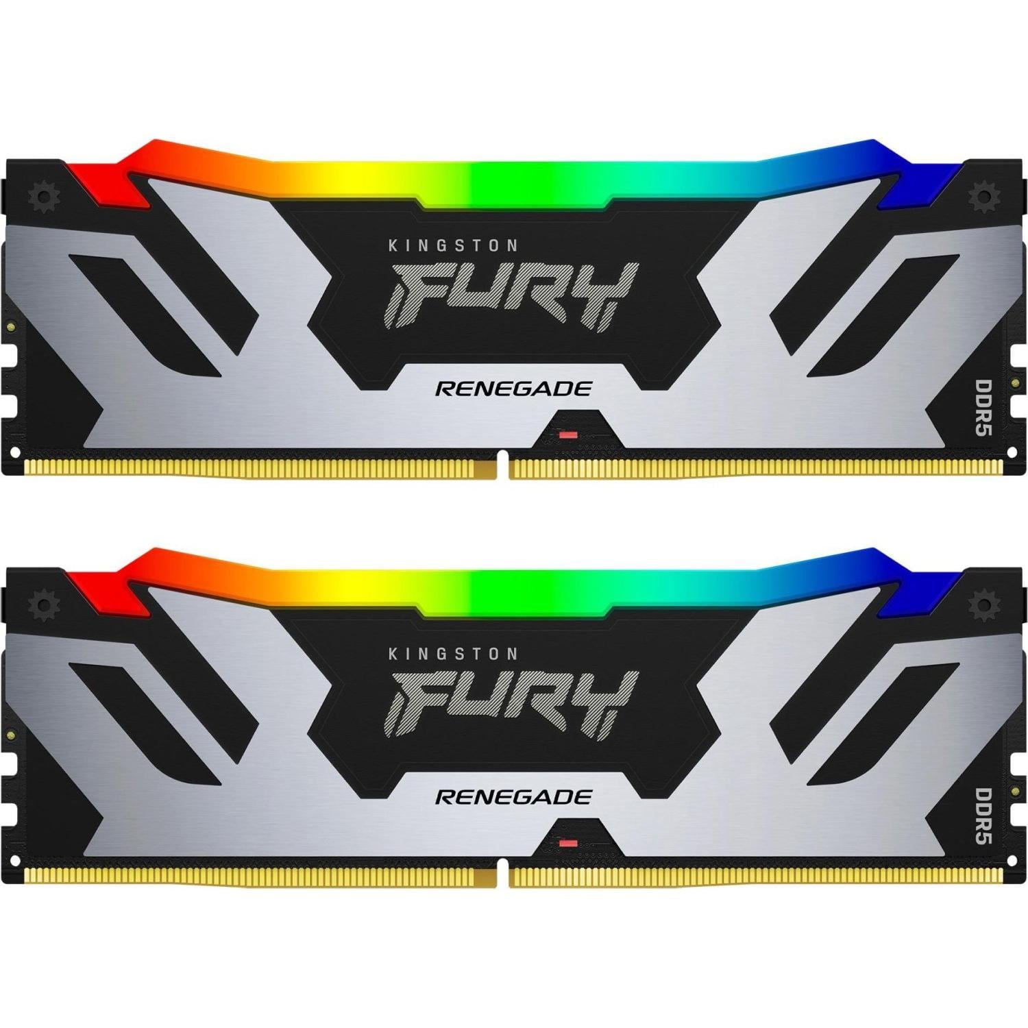 Оперативна пам'ять із підсвічуванням Kingston Fury Renegade RGB 96 Гб Kit DDR5 6400 MHz Silver (KF564C32RSAK2-96)