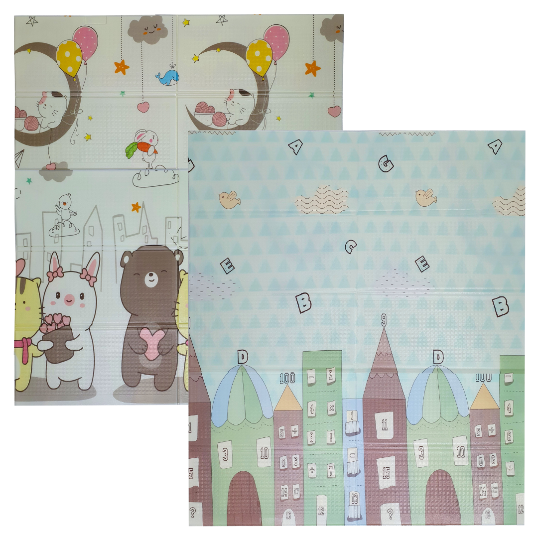 Термоковрик детский игровой с принтом Волшебный город/Животные двухсторонний 180x150 см (KT1815-Town/Animals)