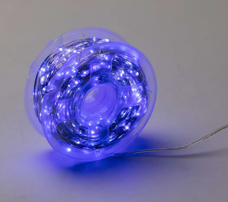 Гирлянда Роса нить с пультом 1000 LED 100 м от сети прозрачный провод Синий - фото 6