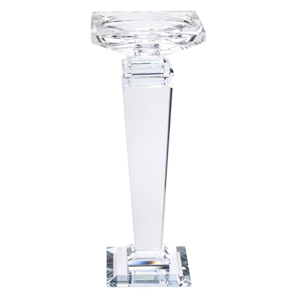 Свічник скляний на високій ніжці декоративний 9,5x9,5x24 см Прозорий (6941)