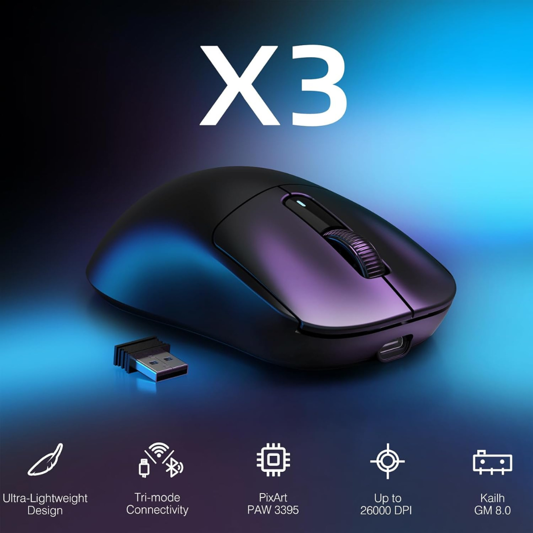 Мышка игровая беспроводная attack shark X3 эргономичная 49 г PAW3395 26K DPI программированные кнопки Black (2551253584) - фото 5