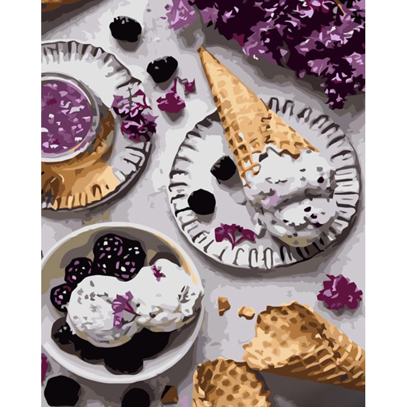 Картина по номерам Strateg Премиум Мороженое и ежевика с лаком 40х50 см (GS1244)