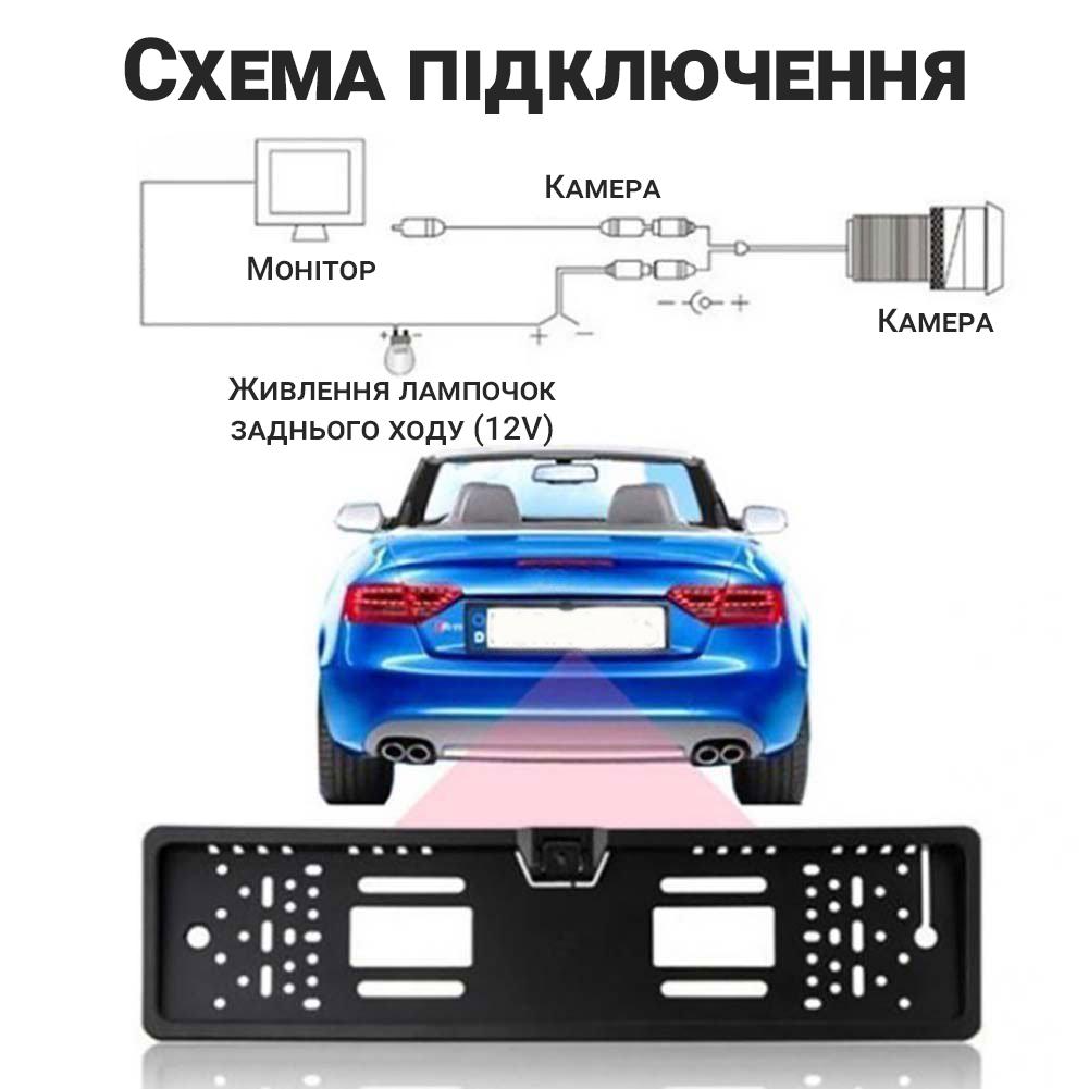Камера заднього виду в номерному знаці Podofo K0230P з підсвічуванням та поворотним механізмом IP68 170° - фото 12