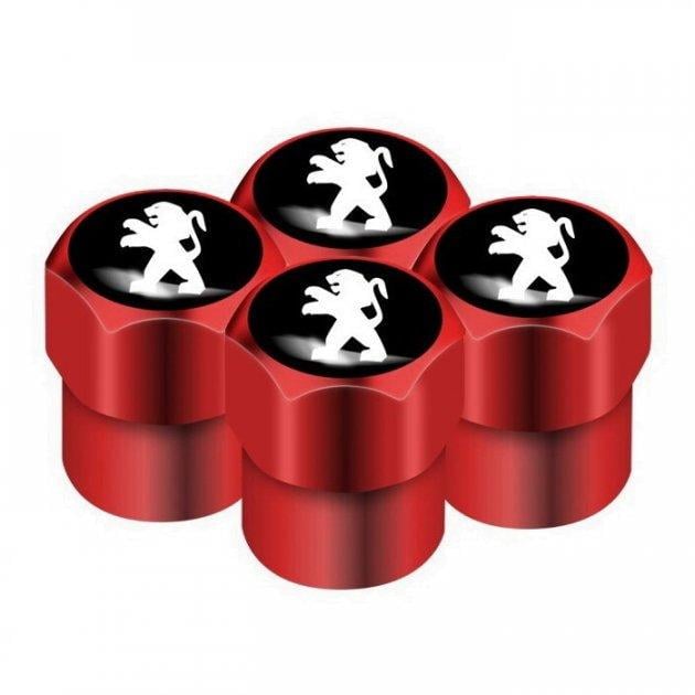 Набір ковпачків на ніпель для автомобіля SUNROZ Caps Short Peugeot 4 шт. Red Набір ковпачків на ніпель для автомобіля SUNROZ Caps Short Peugeot 4 шт. Red