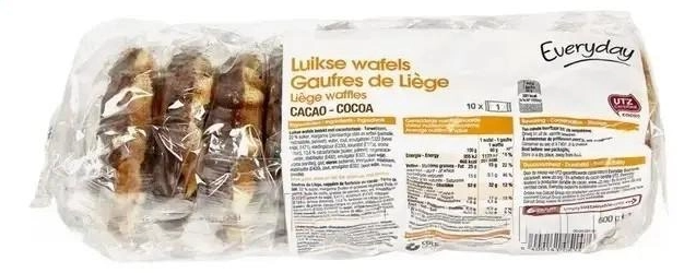 Вафлі бельгійські лєжзькі цукрові з шоколадом Liege wafels cocoa Everyday 600 г