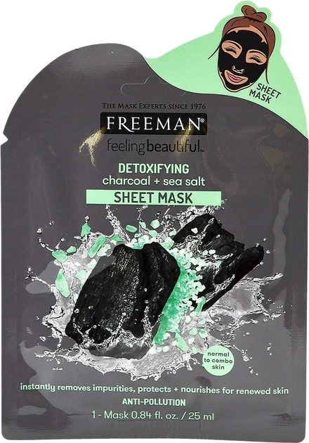 Маска тканевая для лица детокс FREEMAN Уголь и Морская соль 25 мл (1970030990)