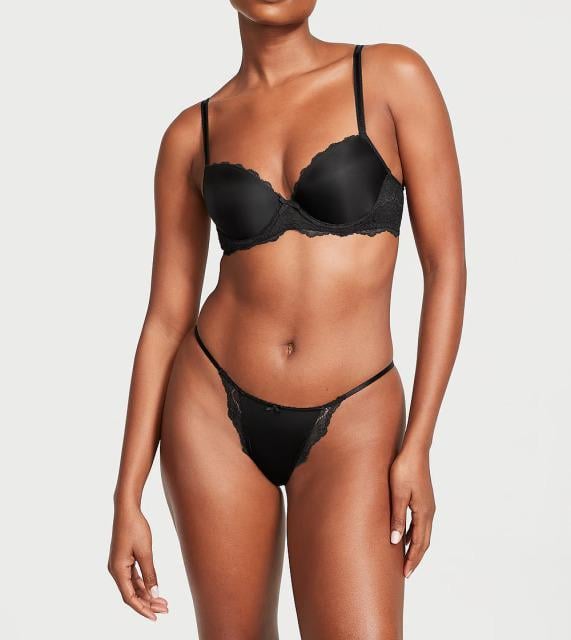Трусики бикини Victoria's Secret Lace-Trim String Bikini Panty Black S Черный (26924414)