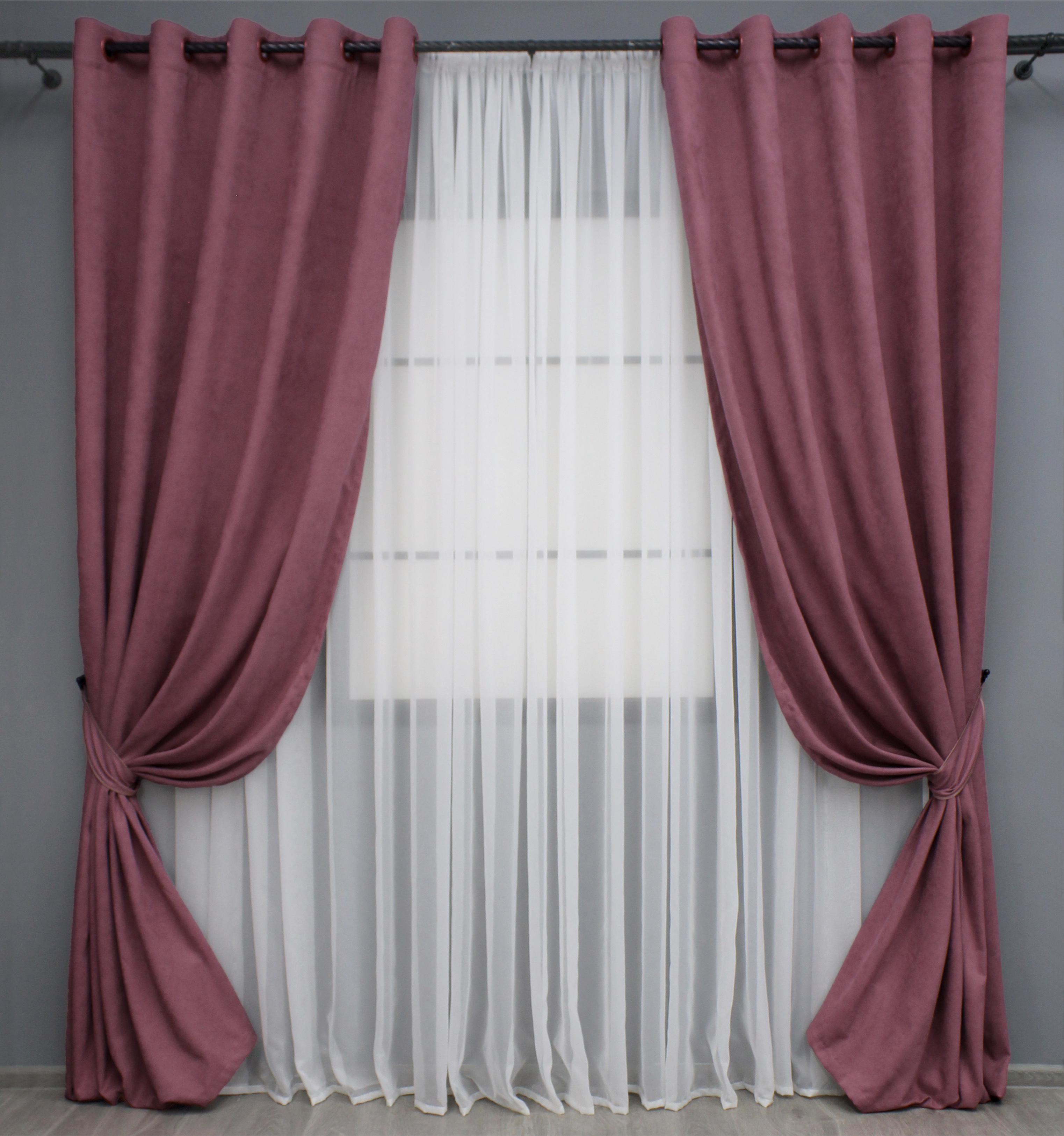 Комплект штор на люверсах VR-Textil Микровелюр Petek №1490ш 150х270 см 2 шт. Пурпурный (37-0217)
