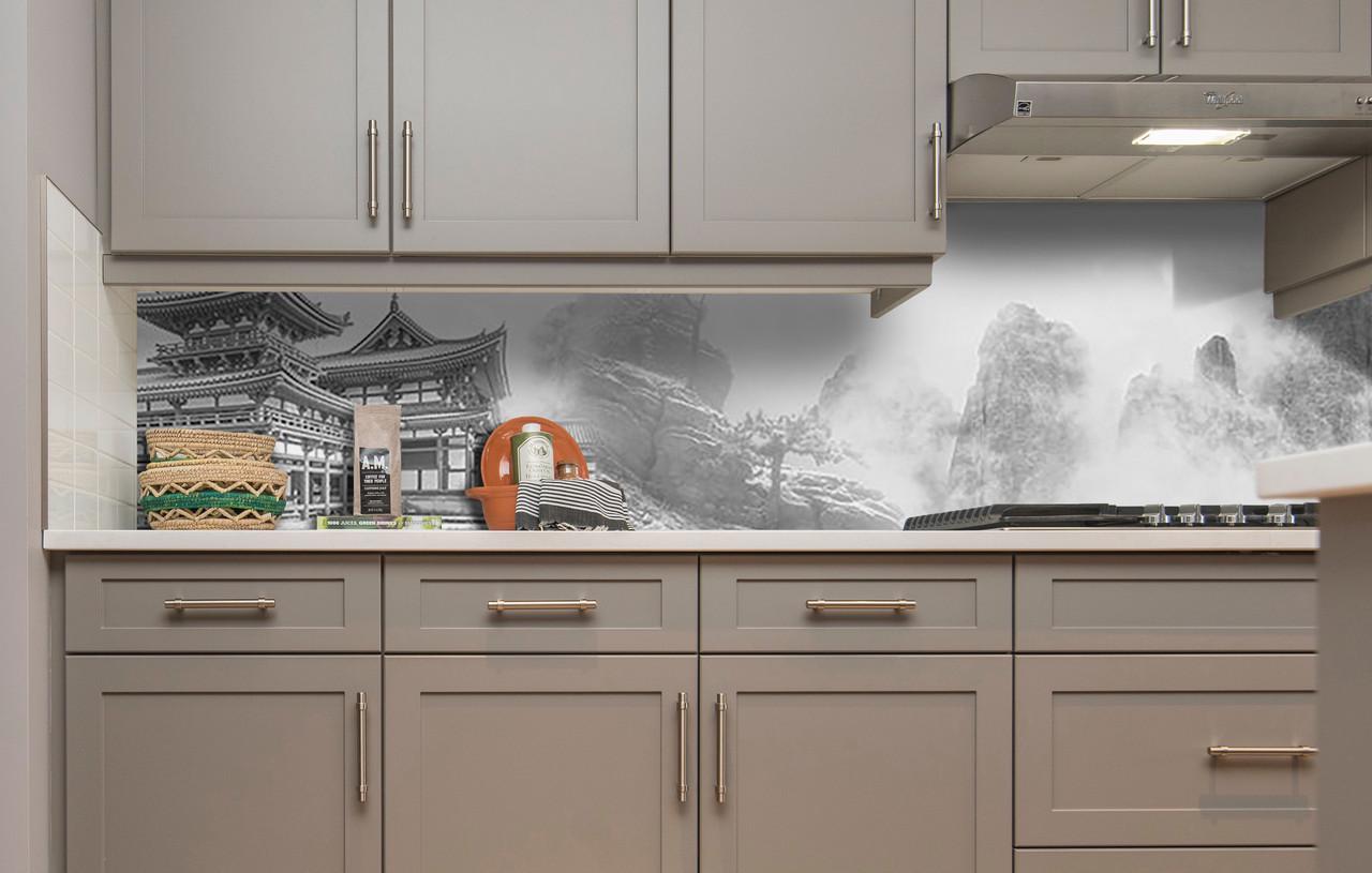 Кухонный фартук Восточный храм в горах из самоклеющейся виниловой пленки 60х250 см Серый Кухонный фартук Восточный храм в горах из самоклеющейся виниловой пленки 60х250 см Серый