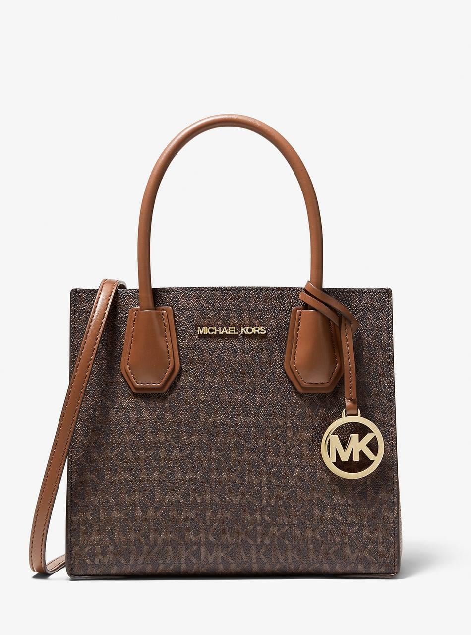 Жіноча сумка Michael Kors Mercer Medium Logo and Leather Accordion Crossbody Bag Коричневий (38427270)