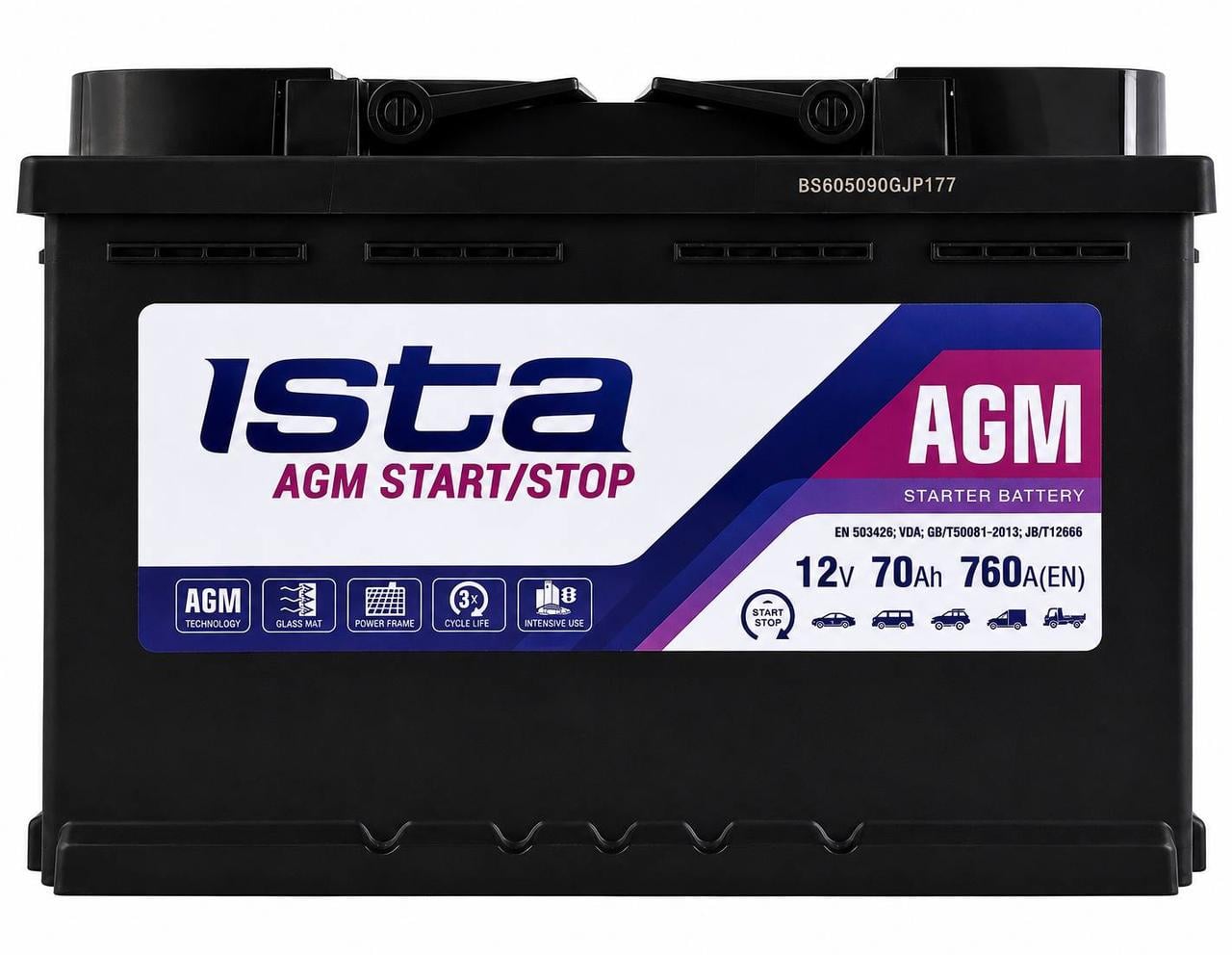 Акумулятор автомобільний Ista AGM 70 760A R+ 12V (3179193834)