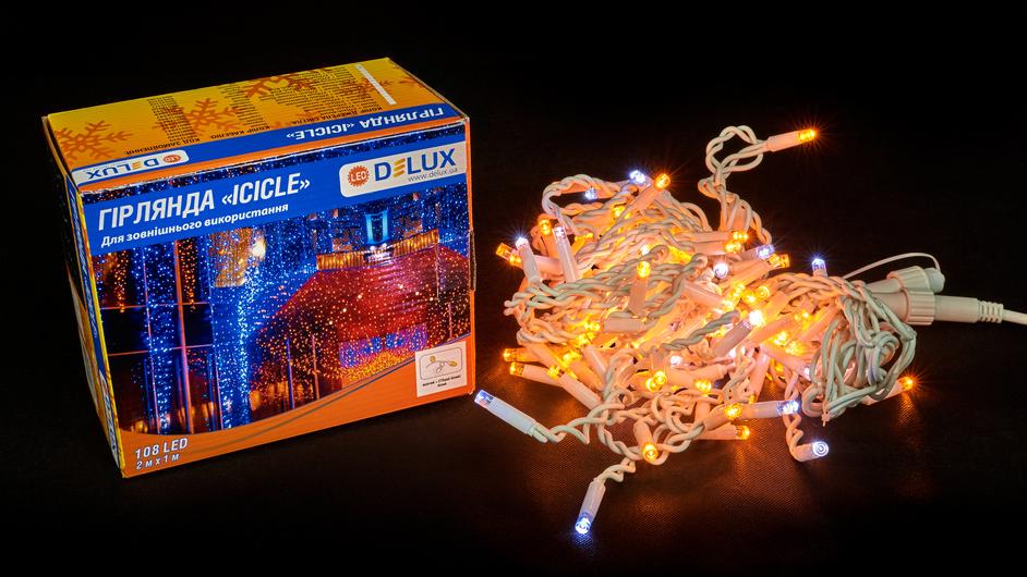 Гирлянда внешняя Delux Icicle 108 LED IP44 EN бахрома 27 flash 2x1 м Желтый/Белый (13455386)