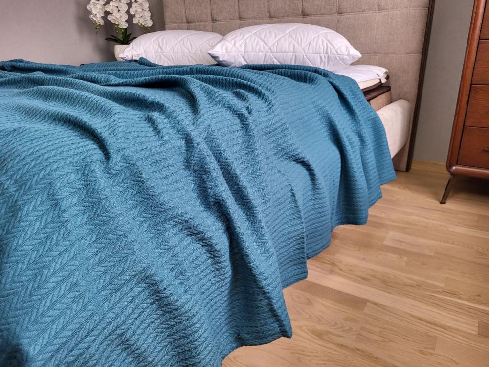 Покрывало Пике Косичка 180x220 см Лазурный (11266) - фото 3 Покрывало Пике Косичка 180x220 см Лазурный (11266) - фото 3