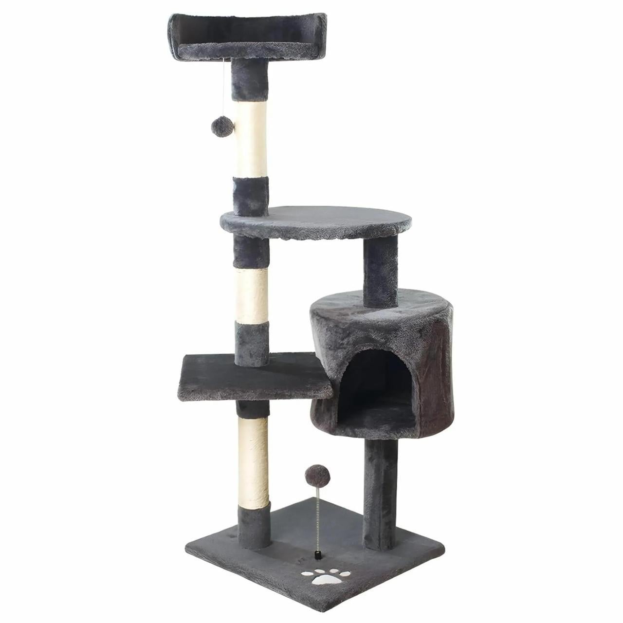 Комплекс игровой для котов MT04 с когтеточкой и домиком 116х40х40 см Серый (2928799013)