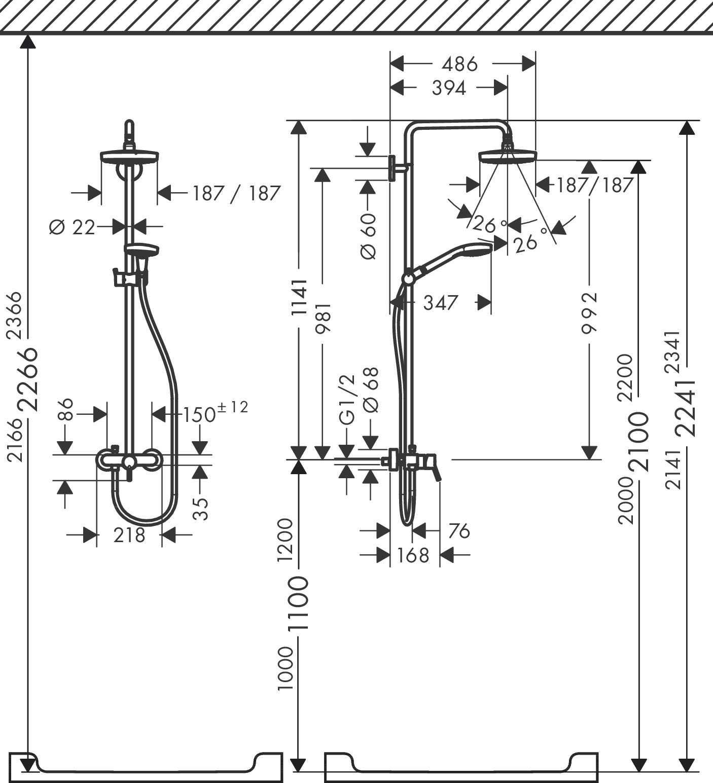 Душевая система со смесителем Hansgrohe Croma Select E 180 2jet 27258400 Хром (111838) - фото 4