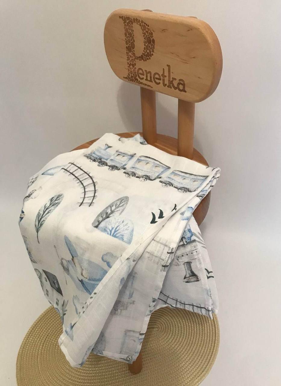 Пеленка Penetka поезд муслиновая двухслойная 100x80 см Синий (6490.100.80.198)