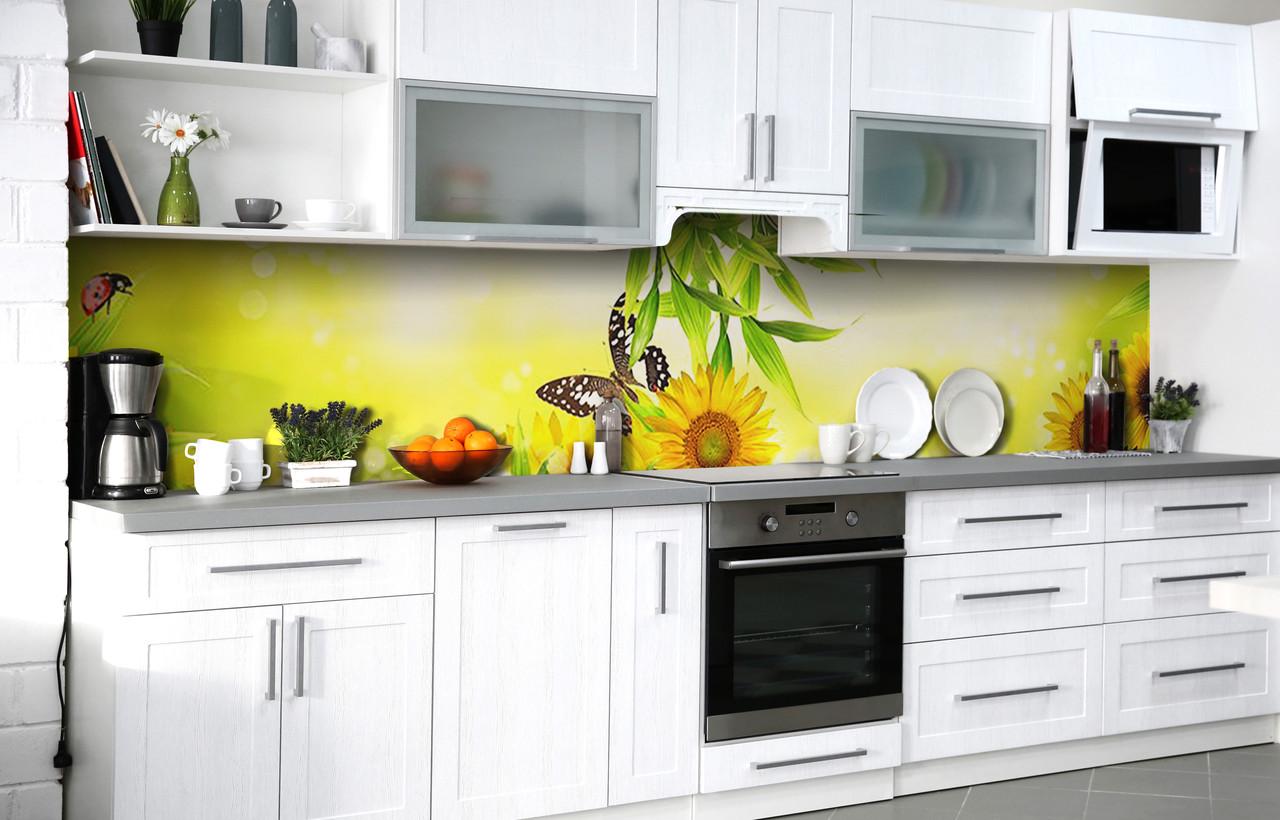 Кухонный фартук Цветочные гости виниловый самоклеющийся 60х300 см Абстракция