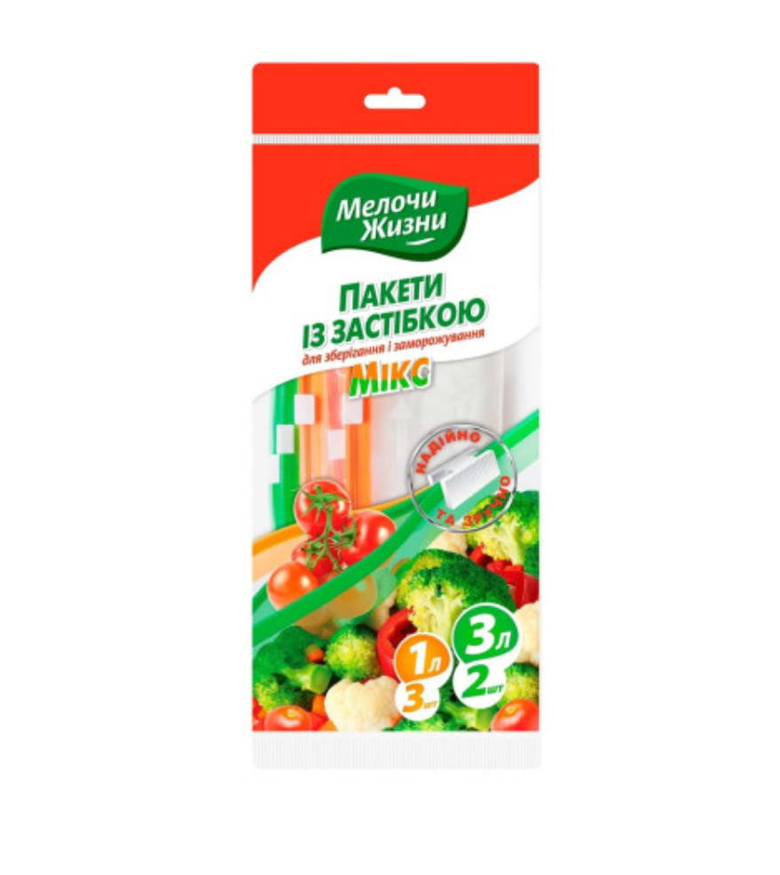 Пакеты для заморозки Мелочи Жизнь Микс с застежкой 1 л 3 шт./3 л 2 шт. (29202885)