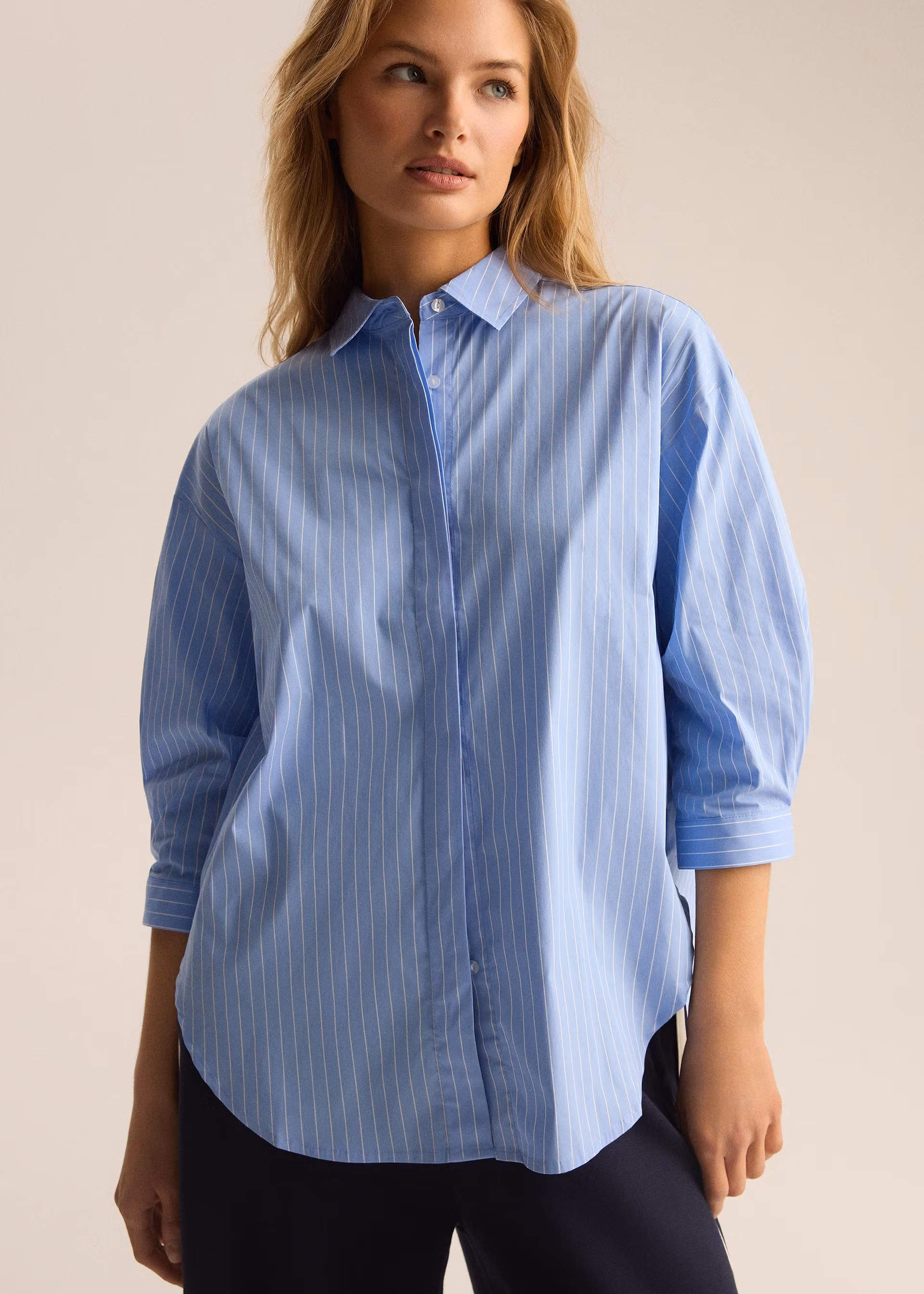 Рубашка женская с рукавами 3/4 Diverse TIRTA L Голубой-белый (5905384177094)