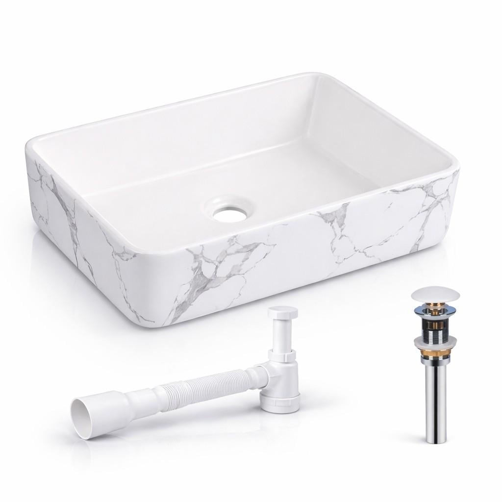 Раковина накладна Qtap Tern Marble 480×370×135 мм з донним клапаном/сифон (33355933)