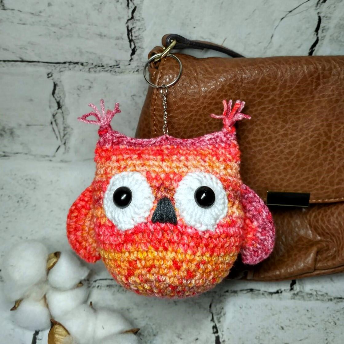 Брелок вязаный ручной работы амигуруми Сова 8х8 см Оранжевый (202-27-2)