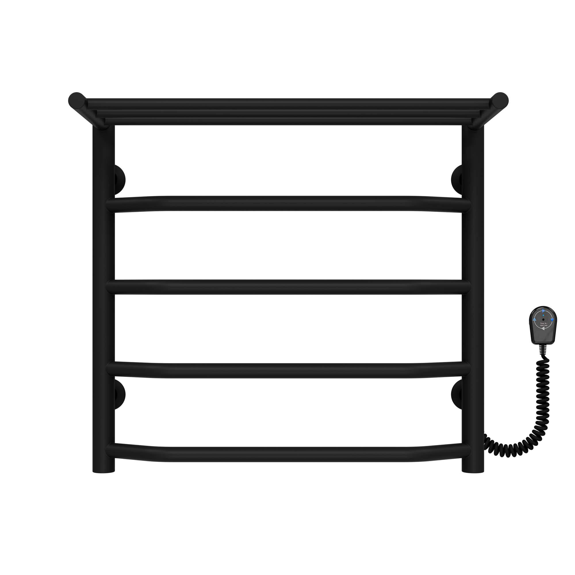 Полотенцесушитель электрический с полкой Deffi Трапеция П5 EF16 правое подключение нержавеющая сталь 500х500 мм Черный (C.TP.50.50.5.E.B.R.5)