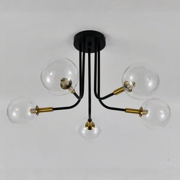 Люстра потолочная Sirius на пять прозрачных плафонов Е27 IP20 9721-5 BK+Copper Черный/Медный (28688380)