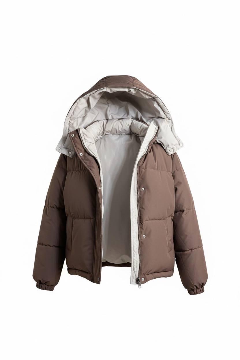 Куртка жіноча Fashions 87257 двостороння пуффер з капюшоном Коричневий з бежевим L (6282) - фото 7